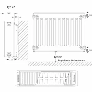 Buderus Logatrend C-Profil Kompakt-Heizkörper H 300 Mm L 1200 Mm Typ 22 – 951/605 Watt 15