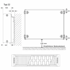 Kompakt-Heizkörper Buderus Logatrend C-Plan H 300 Mm L 900 Mm Typ 22 – 698/446 Watt 15